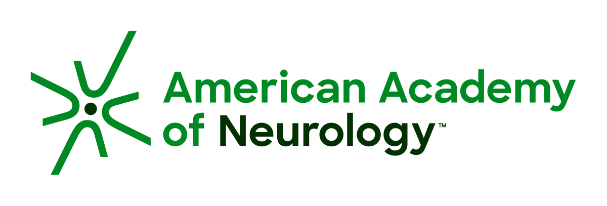 The image displays a logo with text, featuring a green starburst background with a white outline, containing a stylized letter  A  with a design resembling an eye within its center, followed by the words  AMERICAN ACADEMY OF NEUROLOGY  in capital letters.