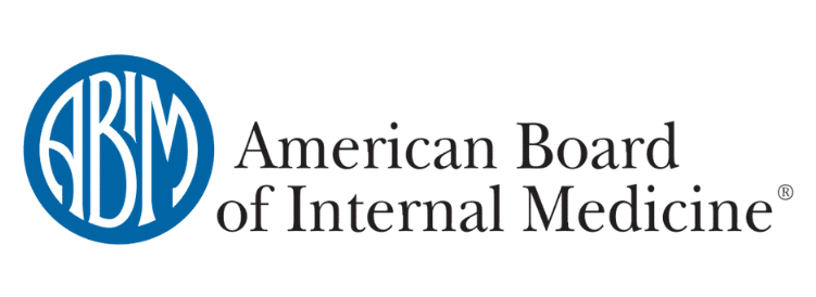 The image features a logo with text that reads  AMERICAN BOARD OF INTERNAL MEDICINE  alongside other text, set against a blurred background.