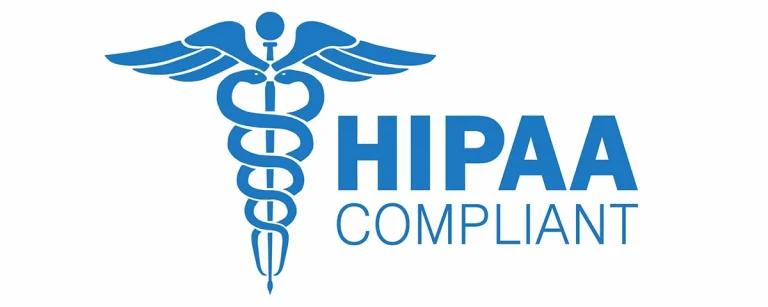 The image features a logo with the text 'HIPAA COMPLIANT' prominently displayed, indicating a focus on healthcare privacy and security standards compliance.